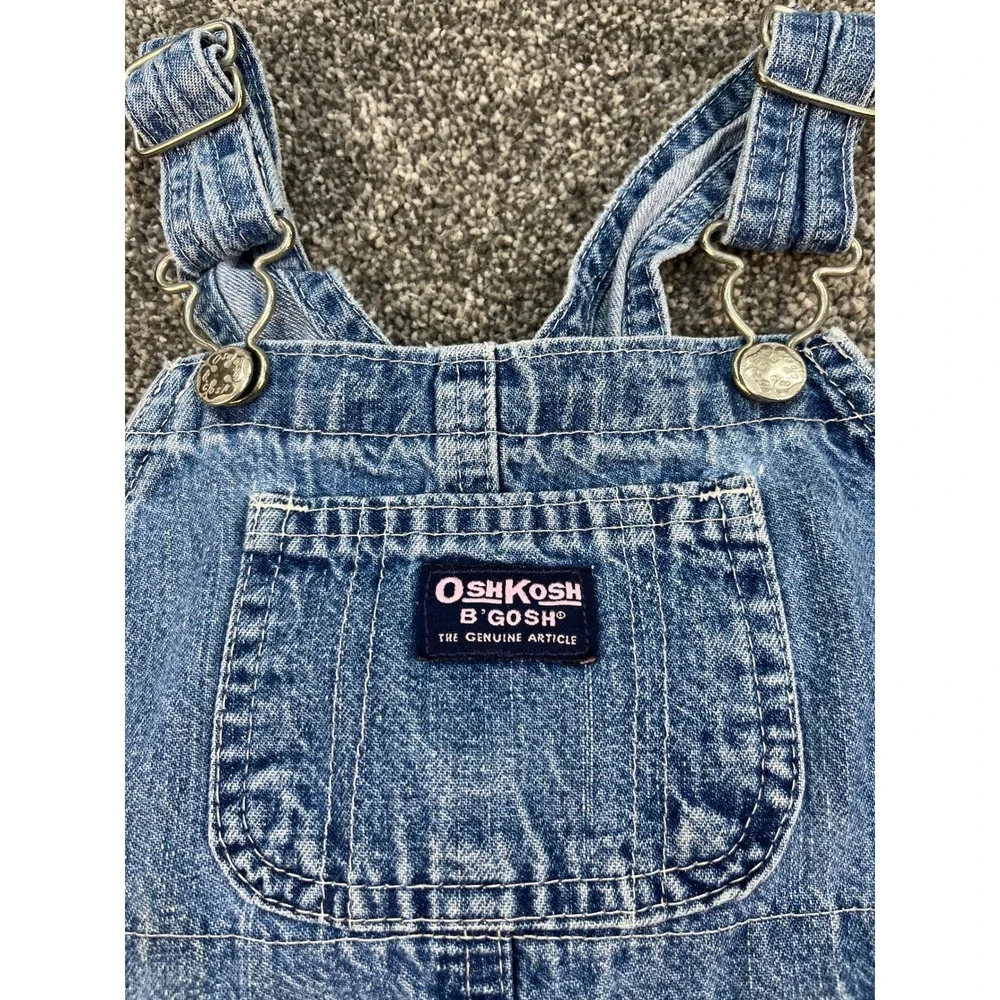 OshKosh Bgosh Vintage Style Denim Overalls Medium Wash Snap Inseam Kids 2T
